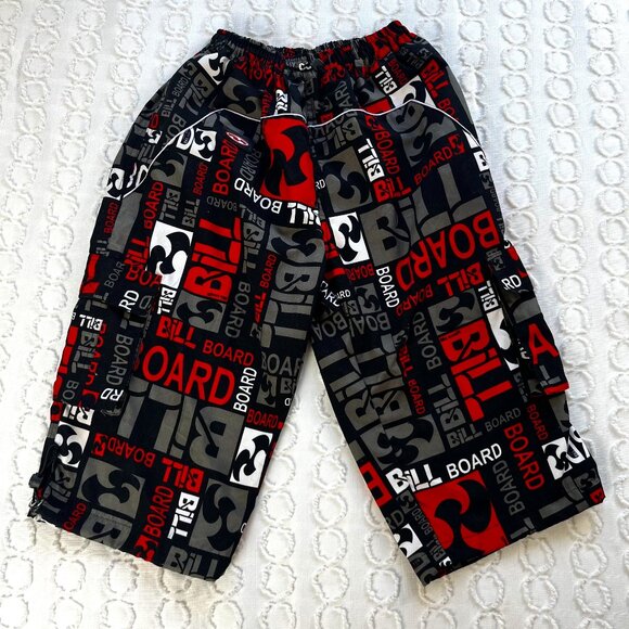 Billboard Pants Boys 14 Capri Length Elastic Waist Black Grey Red AOP - Picture 1 of 5